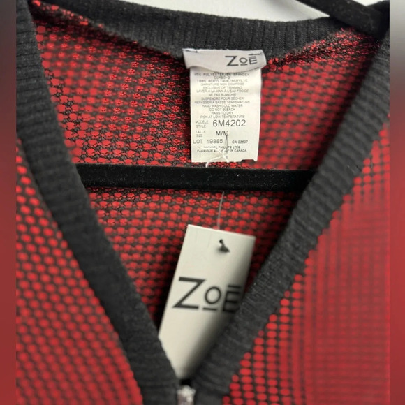 Zoe Red Black Colorblock Zip CardiganLightweight Knit Sweater Textured Pattern M - Picture 5 of 6